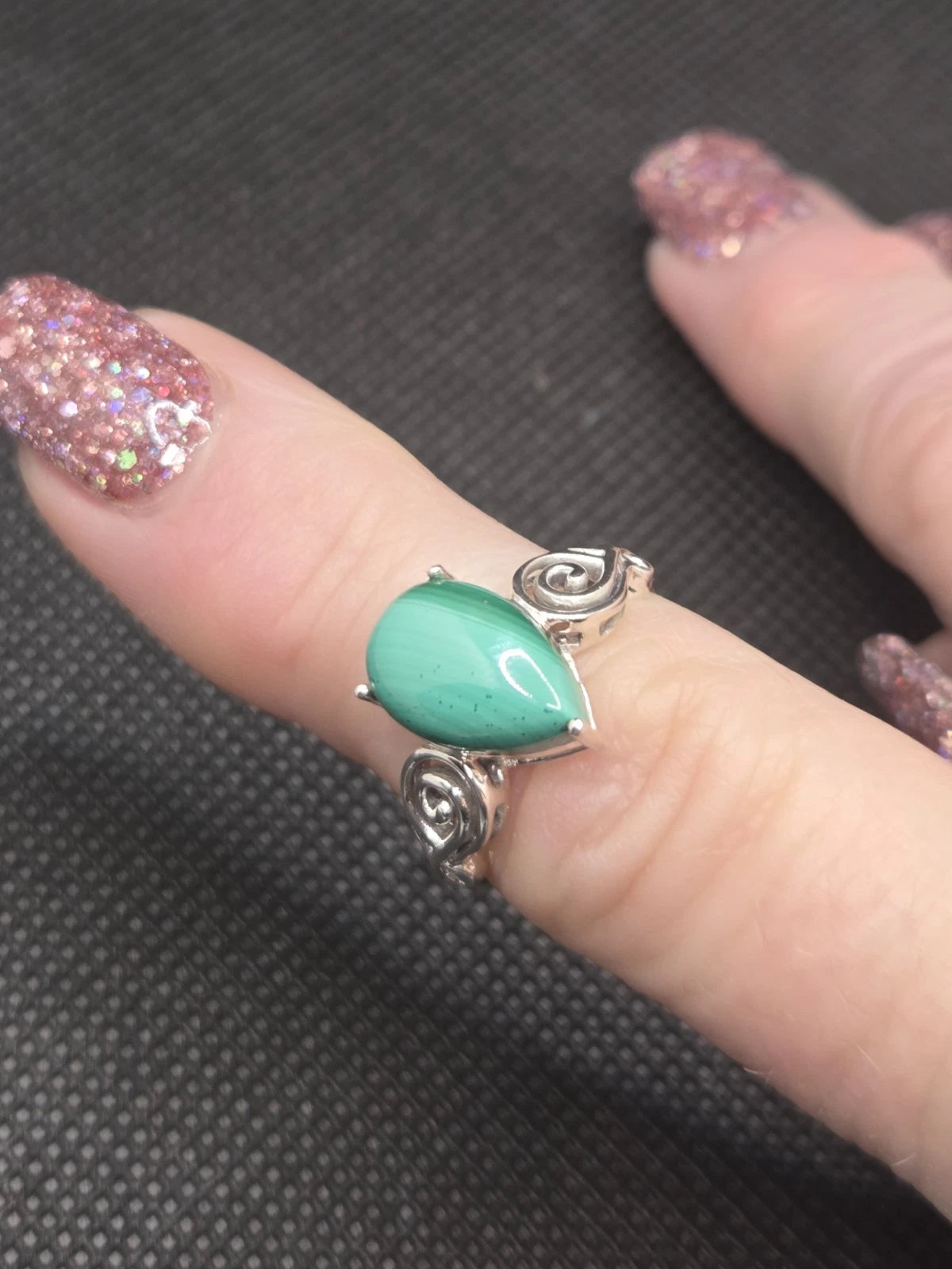 12x8mm Pear Shaped Malachite Rhodium Over Sterling Silver Ring