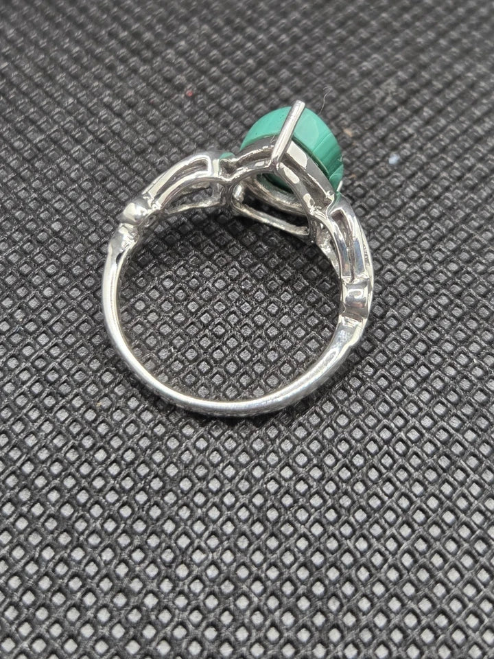 12x8mm Pear Shaped Malachite Rhodium Over Sterling Silver Ring