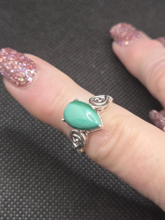 12x8mm Pear Shaped Malachite Rhodium Over Sterling Silver Ring
