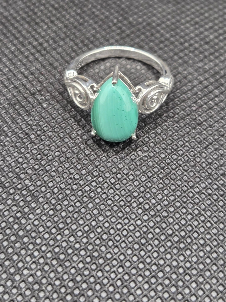 12x8mm Pear Shaped Malachite Rhodium Over Sterling Silver Ring